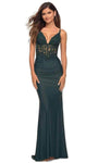 Sophisticated V-neck Sleeveless Spaghetti Strap Back Zipper Fitted Sheer V Back Natural Waistline Sheath Floor Length Sheath Dress/Evening Dress/Party Dress with a Brush/Sweep Train With Rhinestones