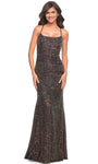 Fitted Sequined Lace-Up Natural Waistline Sheath Square Neck Sleeveless Floor Length Sheath Dress/Evening Dress