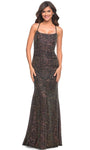 Sleeveless Sheath Floor Length Fitted Sequined Lace-Up Natural Waistline Square Neck Sheath Dress/Evening Dress