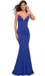 Sophisticated V-neck Mermaid Beaded Fitted Back Zipper Sleeveless Spaghetti Strap Jersey Natural Waistline Dress with a Brush/Sweep Train With Rhinestones