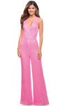 V-neck Sleeveless Natural Waistline Plunging Neck Fall Floor Length Sequined Back Zipper Jumpsuit