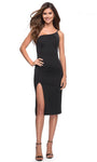 Sexy Open-Back Asymmetric Slit Hidden Back Zipper Jersey One Shoulder Spaghetti Strap Natural Waistline Above the Knee Sheath Sheath Dress/Homecoming Dress