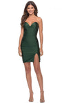 Strapless Jersey Cocktail Short Slit Back Zipper Ruched Fitted Open-Back Natural Waistline Sheath Sweetheart Sheath Dress