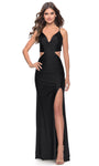 V-neck Ruched Cutout Open-Back Lace-Up Slit Natural Waistline Spaghetti Strap Jersey Animal Cow Print Sheath Sheath Dress/Prom Dress with a Brush/Sweep Train With a Sash