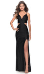 V-neck Sheath Slit Open-Back Ruched Cutout Lace-Up Jersey Natural Waistline Animal Cow Print Spaghetti Strap Sheath Dress/Prom Dress with a Brush/Sweep Train With a Sash