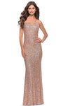 Backless Sequined Spaghetti Strap Natural Waistline Scoop Neck Sheath Sheath Dress/Prom Dress with a Brush/Sweep Train