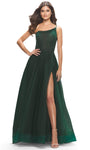 Sexy Sophisticated A-line Spaghetti Strap Shirred Asymmetric Slit Open-Back Ruched Corset Natural Waistline Tulle Prom Dress with a Brush/Sweep Train