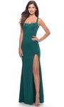 Sexy Natural Waistline Jersey Sleeveless Tank Square Neck Slit Open-Back Sheath Sheath Dress/Prom Dress with a Brush/Sweep Train