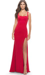 Sexy Sheath Jersey Sleeveless Tank Square Neck Natural Waistline Slit Open-Back Sheath Dress/Prom Dress with a Brush/Sweep Train