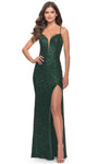 V-neck Natural Waistline Plunging Neck Back Zipper Lace-Up Sequined Slit Sheer Sheath Floor Length Sleeveless Spaghetti Strap Sheath Dress/Prom Dress with a Brush/Sweep Train