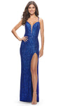 V-neck Sheath Sleeveless Spaghetti Strap Natural Waistline Floor Length Plunging Neck Sheer Lace-Up Back Zipper Slit Sequined Sheath Dress/Prom Dress with a Brush/Sweep Train