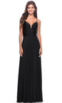 Sexy A-line V-neck Jersey Natural Waistline Back Zipper Open-Back Slit Shirred Ruched Spaghetti Strap Prom Dress with a Brush/Sweep Train