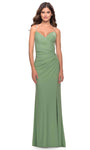 V-neck Floor Length Sleeveless Spaghetti Strap Jersey Slit Back Zipper Open-Back Ruched Sheath Natural Waistline Sheath Dress/Evening Dress