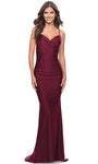 Strapless Back Zipper Fitted Ruched Open-Back Sweetheart Natural Waistline Jersey Mermaid Floor Length Evening Dress with a Brush/Sweep Train