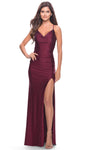 Sexy Spaghetti Strap Jersey Sheath Corset Natural Waistline Cowl Neck Slit Beaded Sheath Dress/Prom Dress with a Brush/Sweep Train With Rhinestones