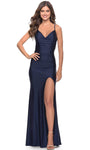 Sexy Sheath Spaghetti Strap Cowl Neck Jersey Corset Natural Waistline Beaded Slit Sheath Dress/Prom Dress with a Brush/Sweep Train With Rhinestones