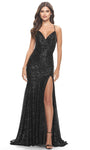 V-neck Fall Natural Waistline Lace-Up Slit Sequined Spaghetti Strap Mermaid Prom Dress with a Brush/Sweep Train