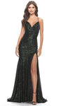 V-neck Natural Waistline Spaghetti Strap Slit Lace-Up Sequined Fall Mermaid Prom Dress with a Brush/Sweep Train