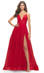 A-line Tulle Natural Waistline Illusion Slit Floor Length Sleeveless Spaghetti Strap Sweetheart Prom Dress
