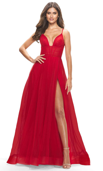 A-line Floor Length Sleeveless Spaghetti Strap Illusion Slit Tulle Sweetheart Natural Waistline Prom Dress