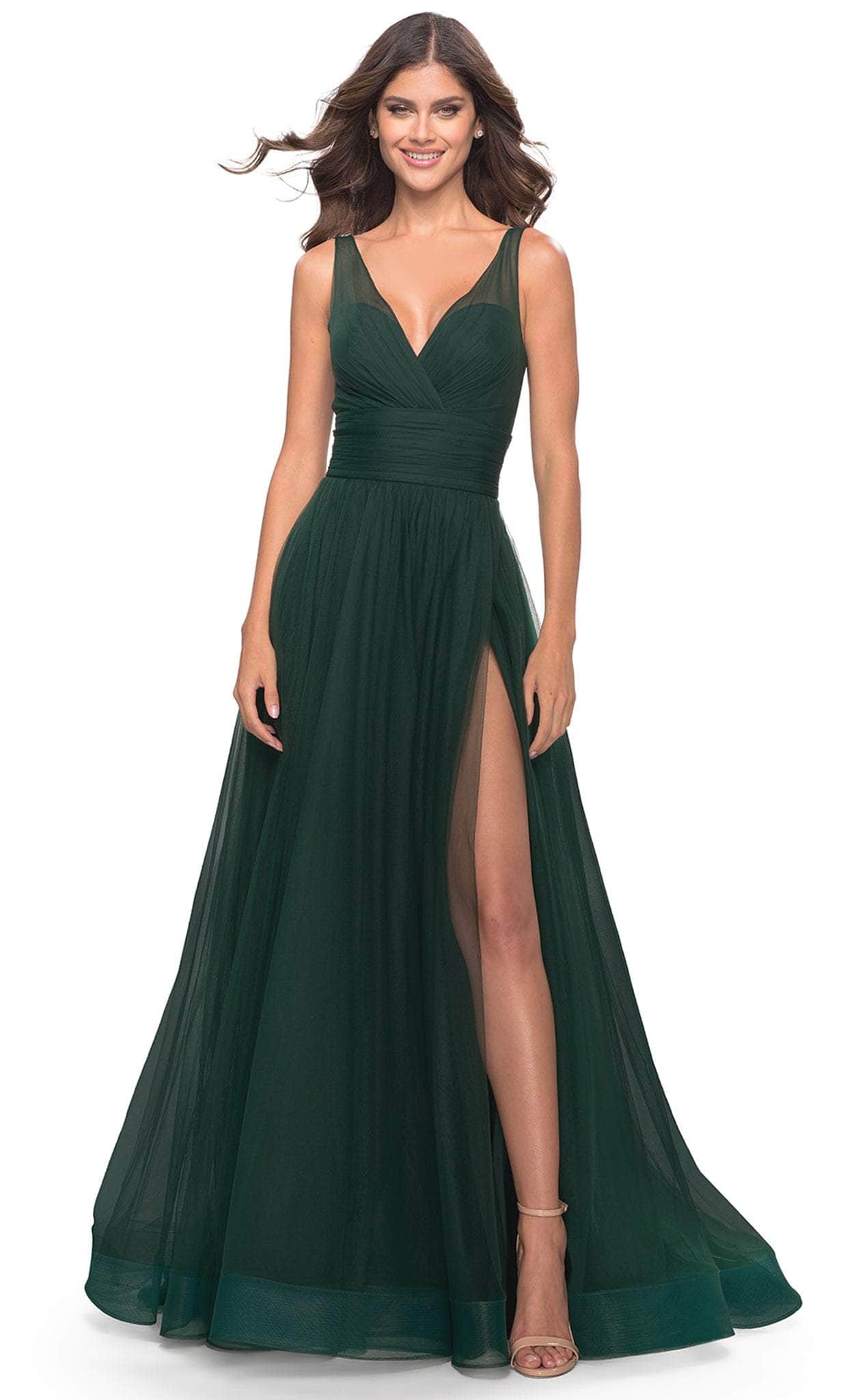 La Femme 31149 - Ruched A-line Tulle Long Dress
