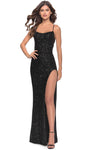 Natural Waistline Sheath Sequined Slit Lace-Up Spaghetti Strap Bandeau Neck Scoop Neck Sheath Dress/Prom Dress with a Brush/Sweep Train