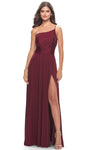 A-line Jersey Natural Waistline Open-Back Slit Asymmetric Ruched Gathered One Shoulder Spaghetti Strap Prom Dress with a Brush/Sweep Train