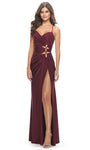 Sexy V-neck Spaghetti Strap Empire Waistline Sheath Open-Back Lace-Up Cutout Gathered Ruched Slit Floral Print Jersey Bandeau Neck Sheath Dress/Prom Dress with a Brush/Sweep Train