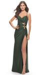 Sexy V-neck Floral Print Spaghetti Strap Bandeau Neck Empire Waistline Jersey Open-Back Ruched Slit Cutout Gathered Lace-Up Sheath Sheath Dress/Prom Dress with a Brush/Sweep Train