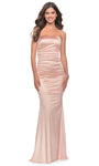 Strapless Jersey Straight Neck Sheath Floor Length Natural Waistline Shirred Back Zipper Ruched Sheath Dress/Prom Dress