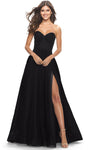 A-line Strapless Tulle Slit Sheer Back Zipper Sweetheart Floor Length Corset Natural Waistline Evening Dress/Prom Dress