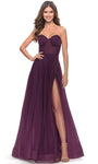 A-line Strapless Tulle Floor Length Sweetheart Corset Natural Waistline Sheer Back Zipper Slit Evening Dress/Prom Dress
