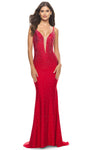 V-neck Jersey Sheath Plunging Neck Natural Waistline Illusion Lace-Up Beaded Sheer Spaghetti Strap Sheath Dress/Prom Dress with a Brush/Sweep Train With Rhinestones