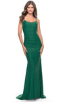 Sleeveless Spaghetti Strap Natural Waistline Pleated Open-Back Ruched Back Zipper Fitted Mermaid Scoop Neck Prom Dress with a Brush/Sweep Train