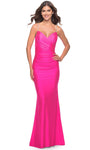 Sleeveless Spaghetti Strap Floor Length Jersey Sweetheart Natural Waistline Ruched Jeweled V Back Sheath Sheath Dress/Evening Dress/Prom Dress with a Brush/Sweep Train