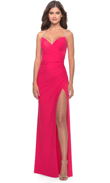 Floor Length Sweetheart Jersey Natural Waistline Sleeveless Sheath Fitted Back Zipper Beaded Ruched Faux Wrap Slit Sheath Dress/Evening Dress/Party Dress with a Brush/Sweep Train