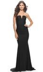 V-neck Strapless Mermaid Ruched Gathered Jersey Natural Waistline Prom Dress with a Brush/Sweep Train