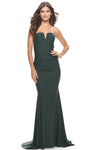 V-neck Strapless Mermaid Gathered Ruched Natural Waistline Jersey Prom Dress with a Brush/Sweep Train