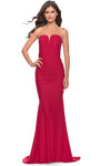 V-neck Strapless Jersey Natural Waistline Mermaid Gathered Ruched Prom Dress with a Brush/Sweep Train