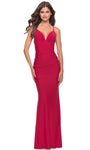 V-neck Spaghetti Strap Empire Waistline Jersey Sheer Ruched Lace-Up Sheath Sheath Dress/Prom Dress with a Brush/Sweep Train