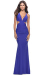 V-neck Sleeveless Back Zipper Pleated Self Tie Open-Back Cutout Mermaid Plunging Neck Natural Waistline Jersey Evening Dress with a Brush/Sweep Train