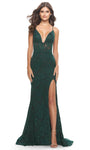 Sexy V-neck Lace-Up Slit Sheer Open-Back Spaghetti Strap Mermaid Floral Print Lace Corset Empire Waistline Prom Dress with a Brush/Sweep Train With Rhinestones