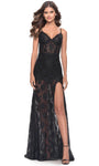 Sophisticated A-line V-neck Lace Sheer Slit Back Zipper Sheath Sleeveless Spaghetti Strap Sweetheart Natural Waistline Sheath Dress/Evening Dress with a Brush/Sweep Train