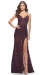 Sophisticated A-line V-neck Lace Slit Back Zipper Sheer Sweetheart Sheath Natural Waistline Sleeveless Spaghetti Strap Sheath Dress/Evening Dress with a Brush/Sweep Train