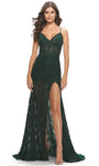 Sophisticated A-line V-neck Sweetheart Natural Waistline Sleeveless Spaghetti Strap Lace Slit Sheer Back Zipper Sheath Sheath Dress/Evening Dress with a Brush/Sweep Train