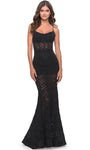 Mermaid Natural Waistline Lace Open-Back Fitted General Print Scoop Neck Floor Length Sleeveless Spaghetti Strap Evening Dress with a Brush/Sweep Train