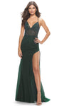 A-line V-neck Plunging Neck Natural Waistline Sheath Sleeveless Spaghetti Strap Goddess Sheer Open-Back Slit Tulle Sheath Dress with a Brush/Sweep Train With Rhinestones