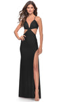 V-neck Plunging Neck Sleeveless Spaghetti Strap Jersey Back Zipper Cutout Slit Natural Waistline Sheath Sheath Dress/Prom Dress with a Brush/Sweep Train