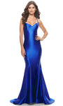 V-neck Mermaid Jersey Natural Waistline Sleeveless Spaghetti Strap Sweetheart Fitted Evening Dress/Prom Dress with a Brush/Sweep Train