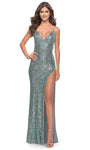 V-neck Sheath Natural Waistline Floor Length Sleeveless Back Zipper Sequined Lace-Up Slit Sheath Dress/Prom Dress